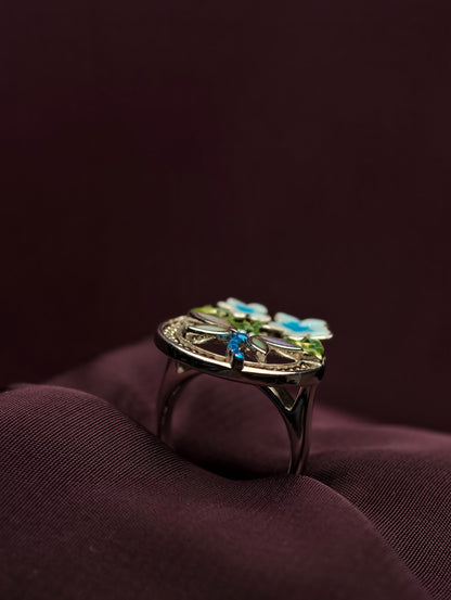 Dragonfly and Floral Statement Ring